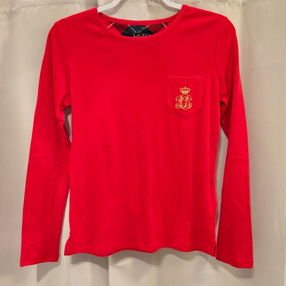 Lauren Ralph Lauren Other - Lauren Ralph Lauren Women S Monogram Logo Pocket Long Sleeve Pajama Top 19612